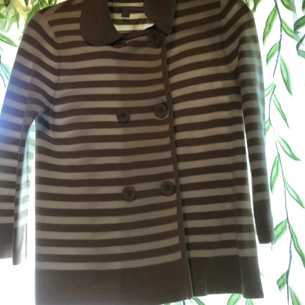 Old navy white and brown striped coat